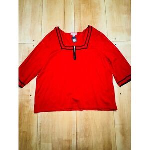 Dressbarn Woman Red 3X Plus Size 3 Quarter Sleeve Zipper Neck Knit Top